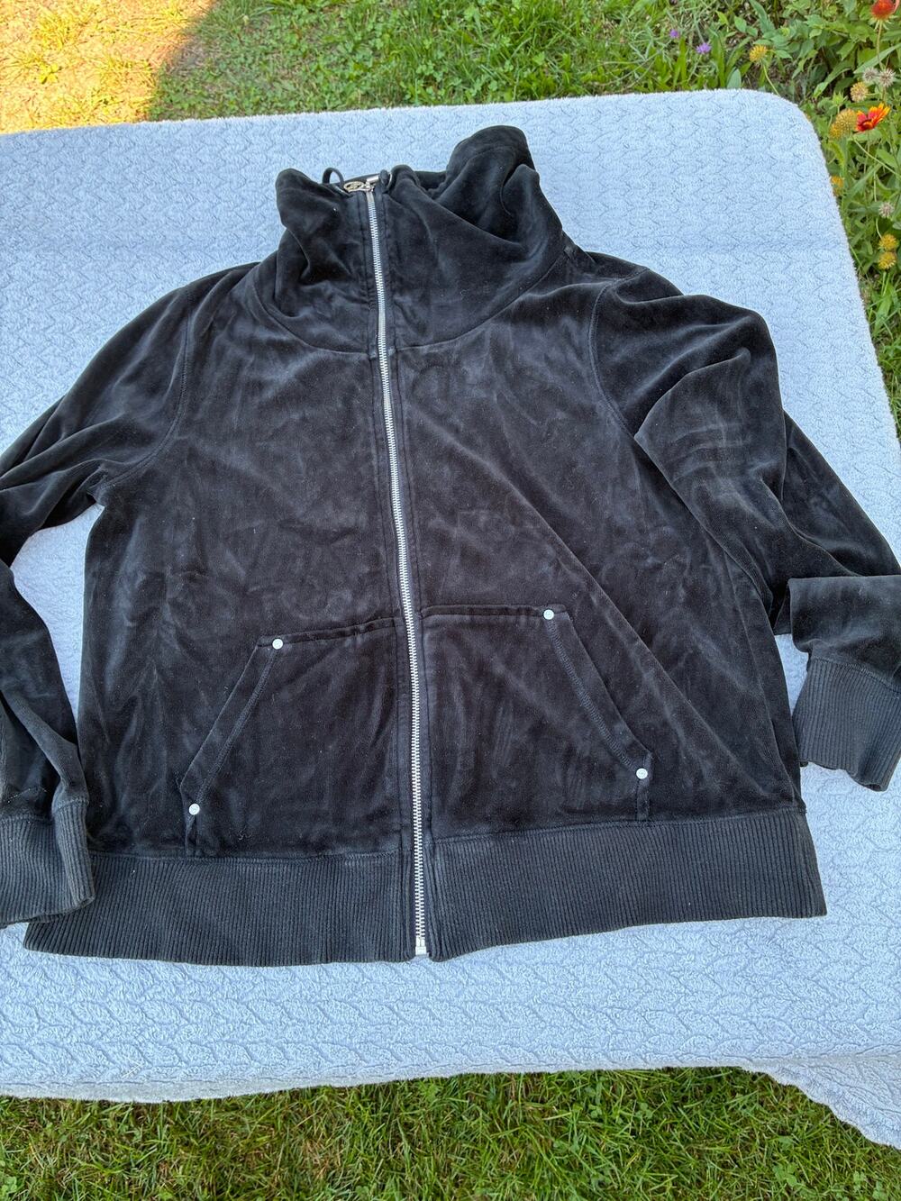 Michael Kors Black Velour Jacket Women’s Size XL Full Zip Athleisure Y2K Style